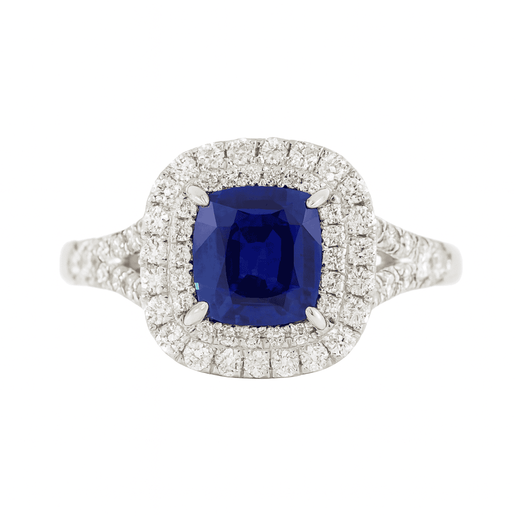 Handmade 18K White Gold Blue Sapphire Ring, 2.01ct