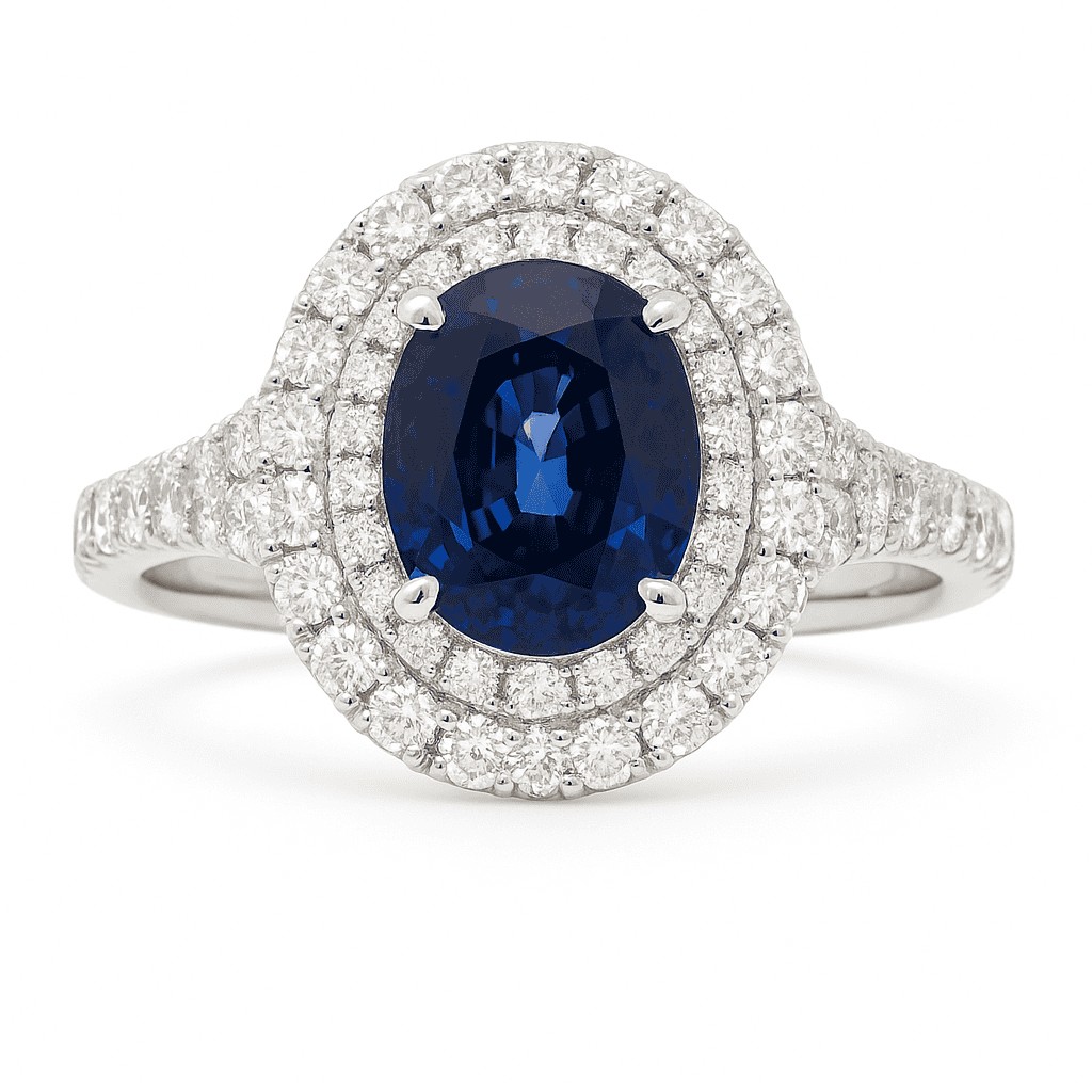 Handmade 18K White Gold Blue Sapphire Ring, 2.06ct