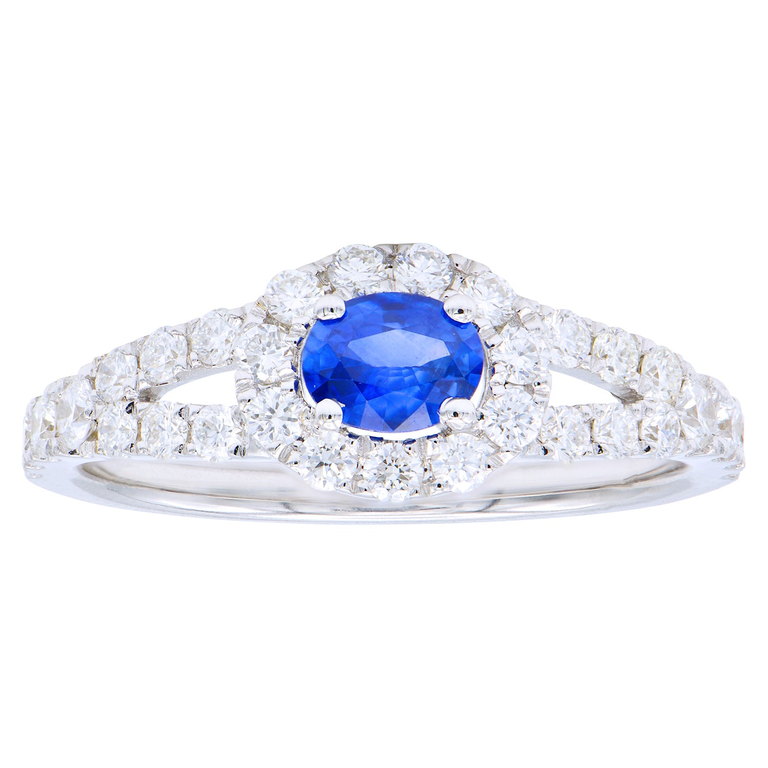 14K White Gold Sapphire and Diamond Split Shank Ring, 0.41ct