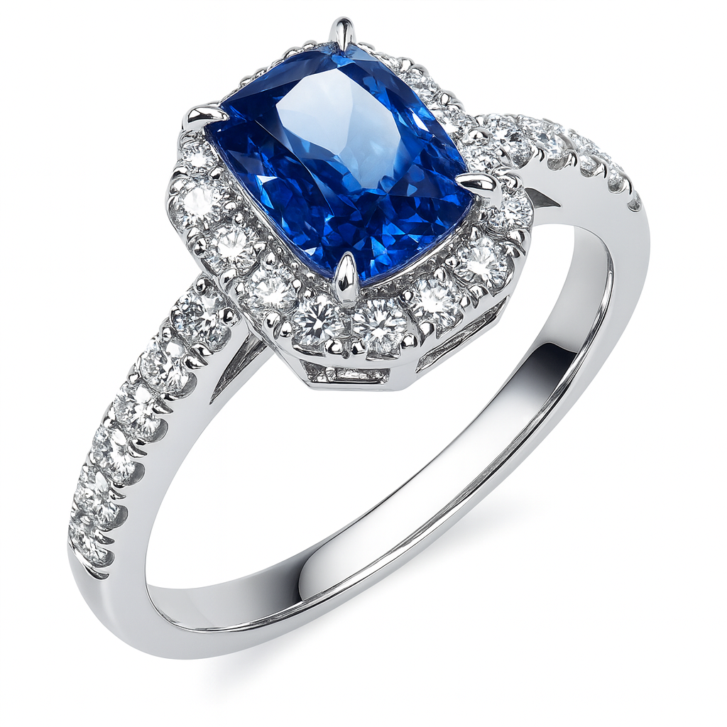 Handmade 18K White Gold Blue Sapphire Ring, 1.25ct