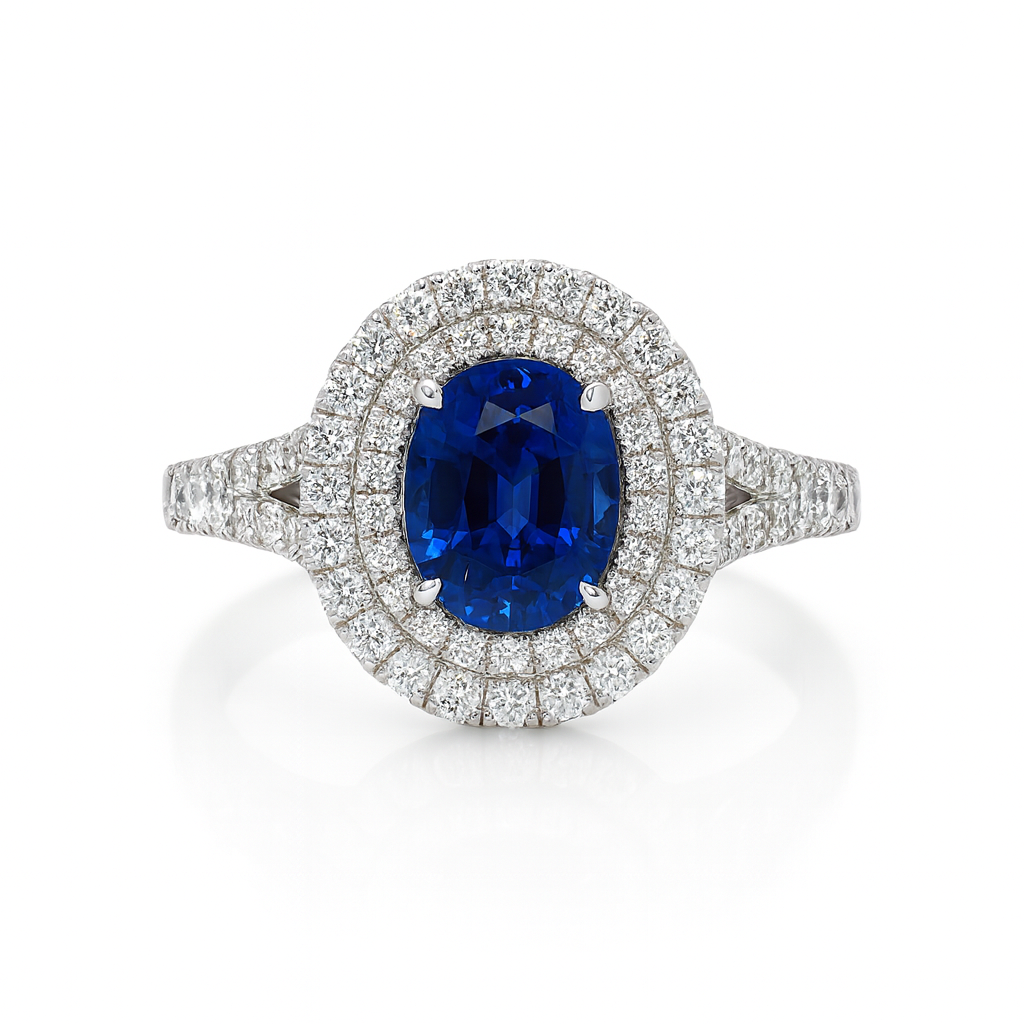 Handmade 18K White Gold Blue Sapphire Ring, 2.37ct