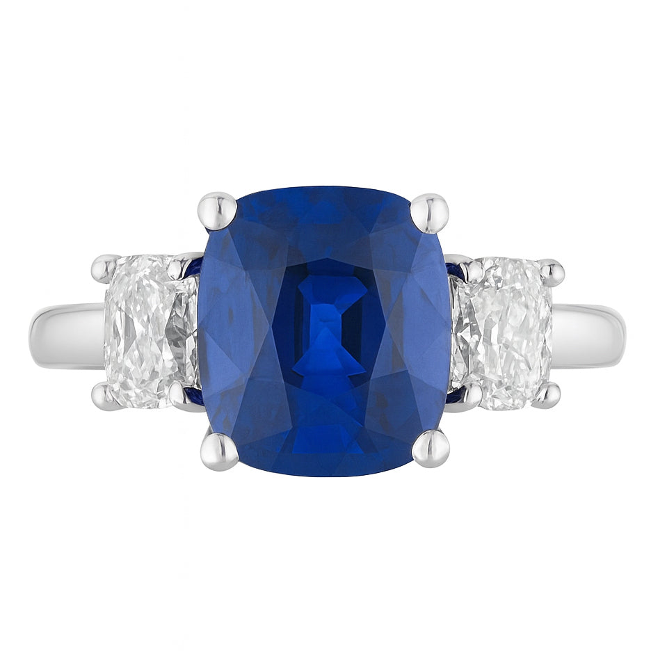 SR054840 - Ring 18KW/5.0G 1SAPP-2.71CT 2CUSH-0.80CT