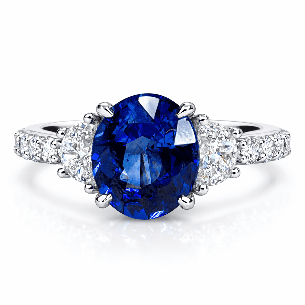 Handmade 18K White Gold Blue Sapphire Ring, 3.17ct