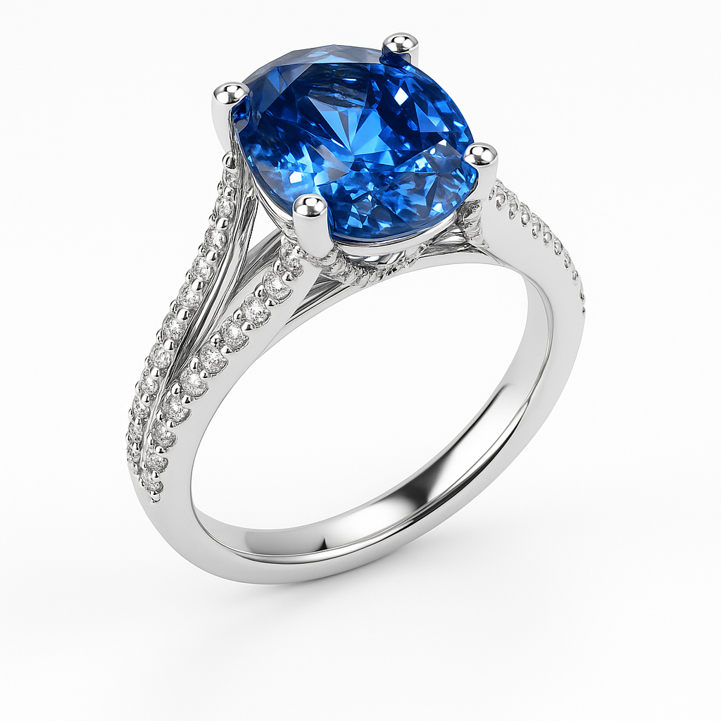 Handmade 18K White Gold Blue Sapphire Ring, 3.37ct