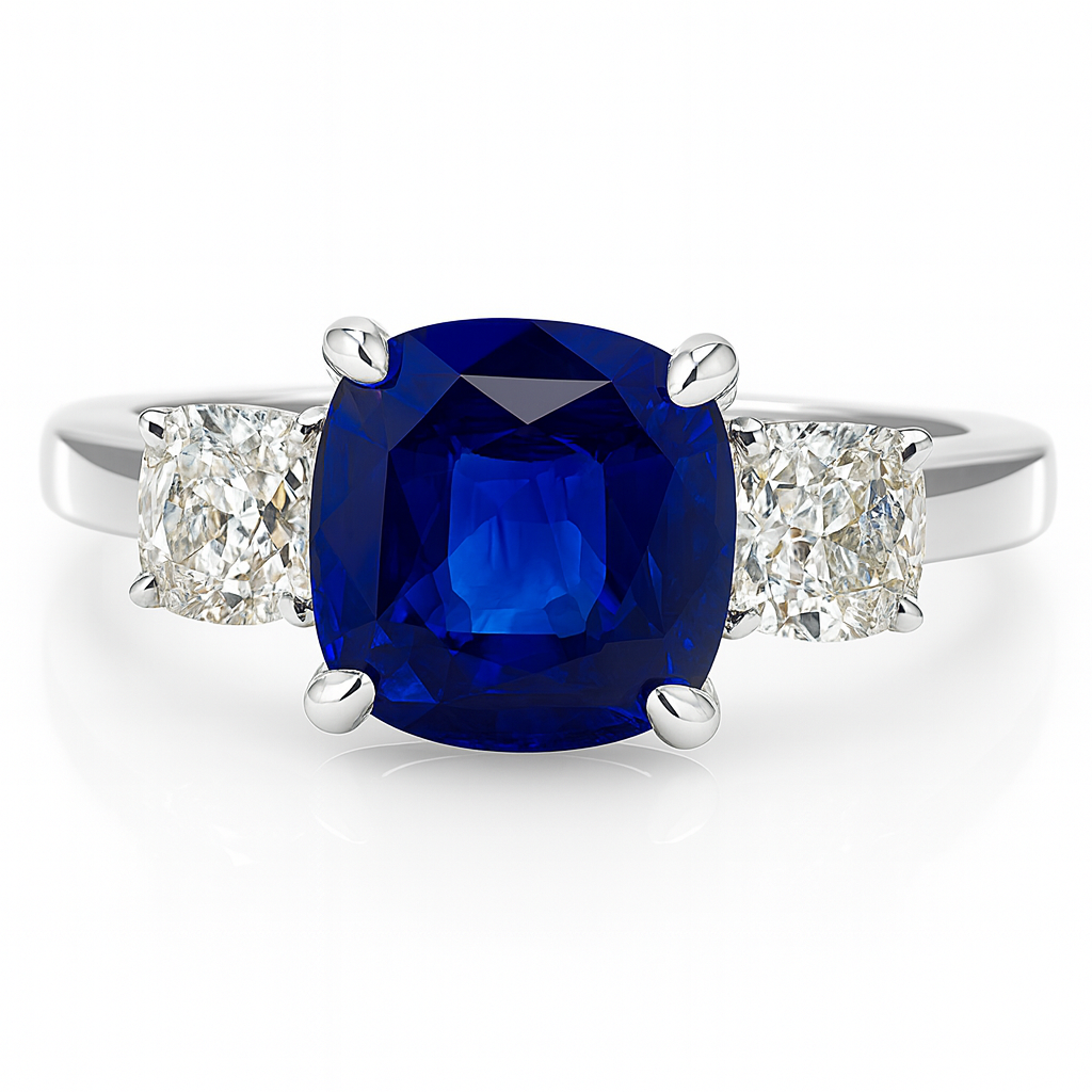 Handmade 18K White Gold Blue Sapphire Ring, 3.00ct