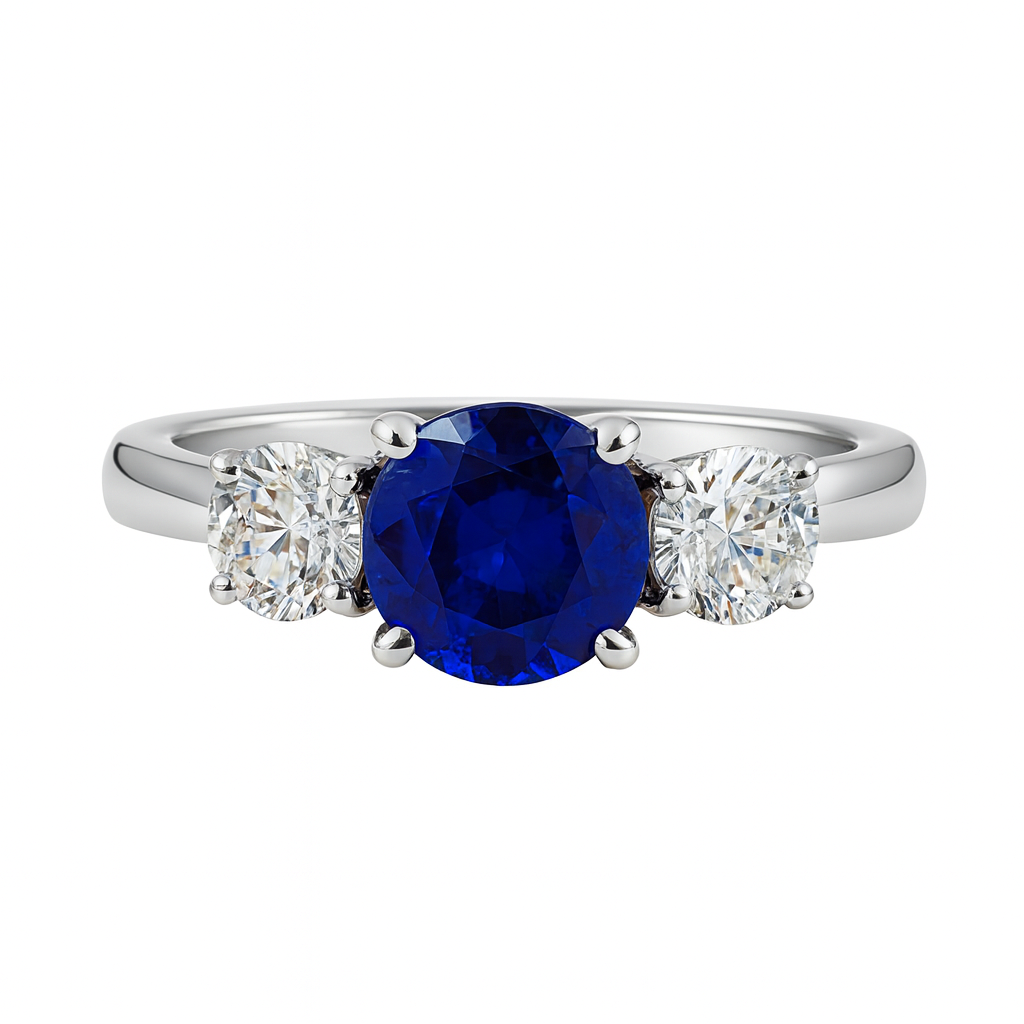 Handmade 18K White Gold Blue Sapphire Ring, 1.58ct