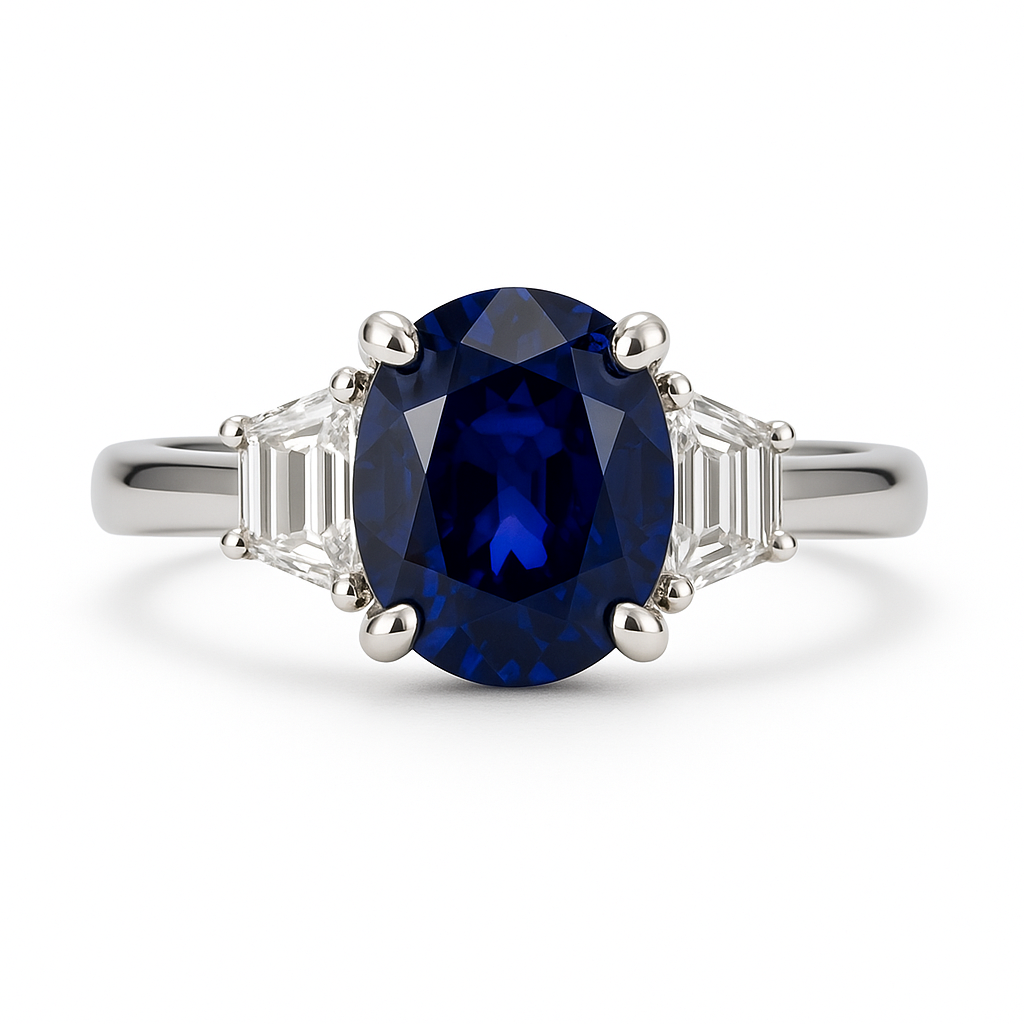 Handmade 18K White Gold Blue Sapphire Ring, 2.94ct