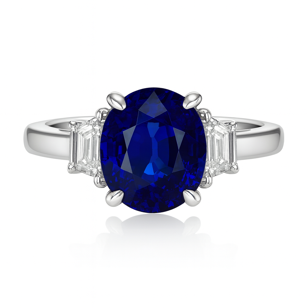 Handmade 18K White Gold Blue Sapphire Ring, 3.25ct