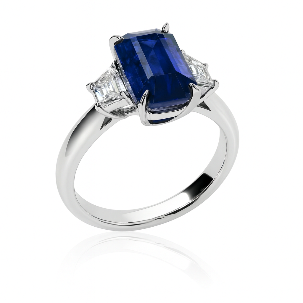 Handmade 18K White Gold Blue Sapphire Ring, 3.62ct