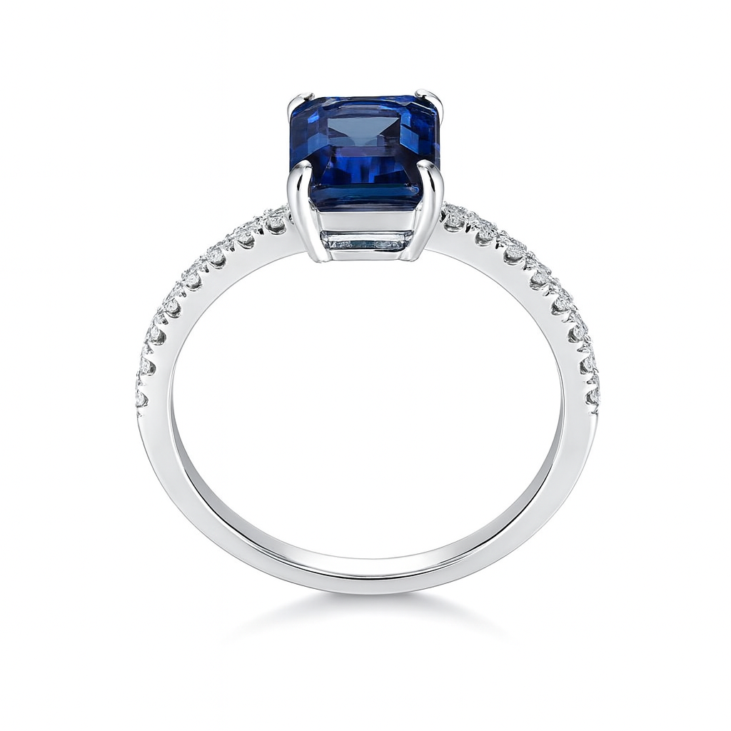 Handmade 18K White Gold Blue Sapphire Diamond Band, 1.72ct