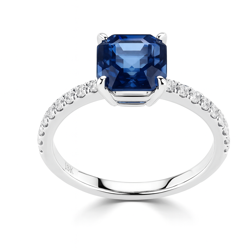 Handmade 18K White Gold Blue Sapphire Diamond Band, 1.55ct