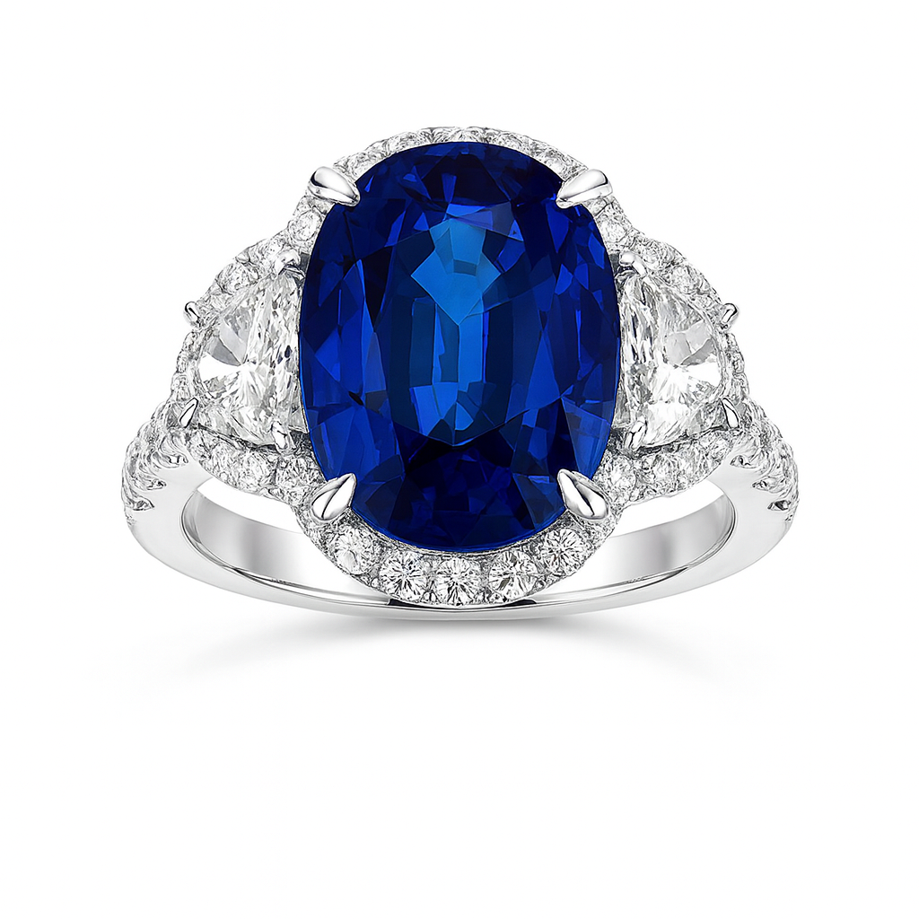 Handmade 18K White Gold Blue Sapphire Ring, 3.11ct