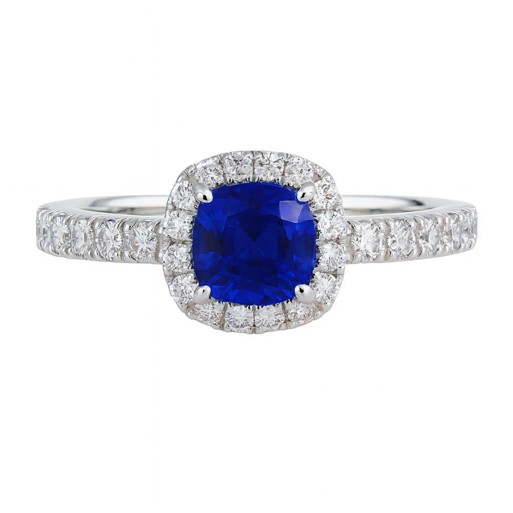 Handmade 18K White Gold Blue Sapphire Ring, 1.38ct