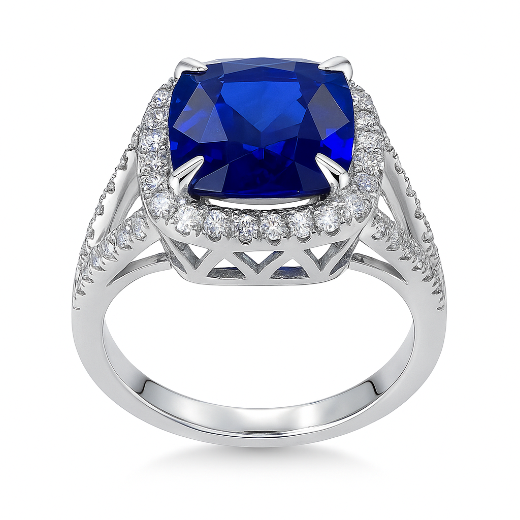 Handmade 18K White Gold Blue Sapphire Ring, 5.04ct
