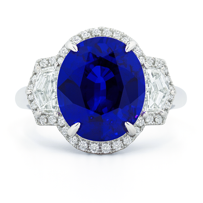 Handmade 18K White Gold Blue Sapphire Ring, 6.29ct