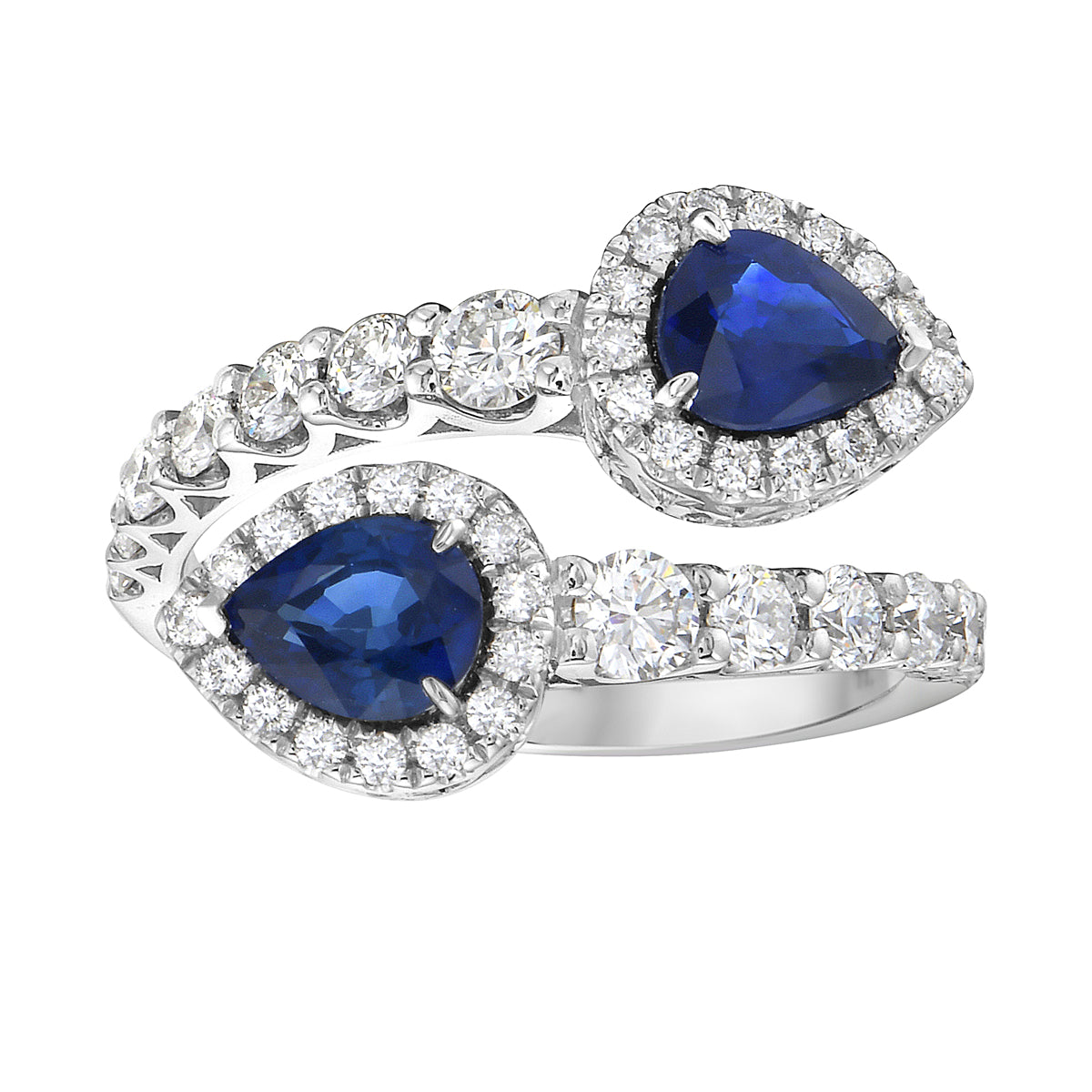 Handmade 18K White Gold Blue Sapphire and Diamond Ring, 0.99ct
