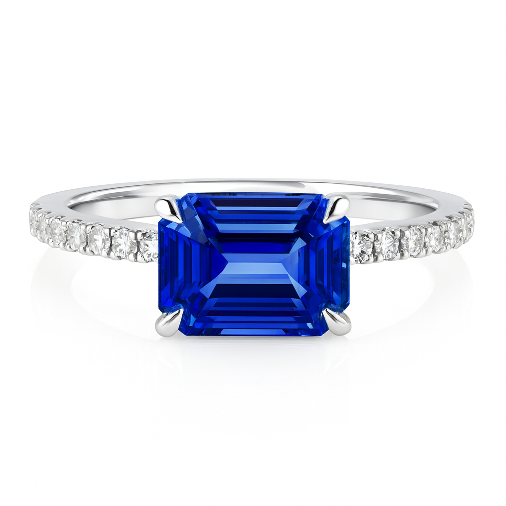 Handmade 18K White Gold Blue Sapphire Diamond Ring, 1.78ct