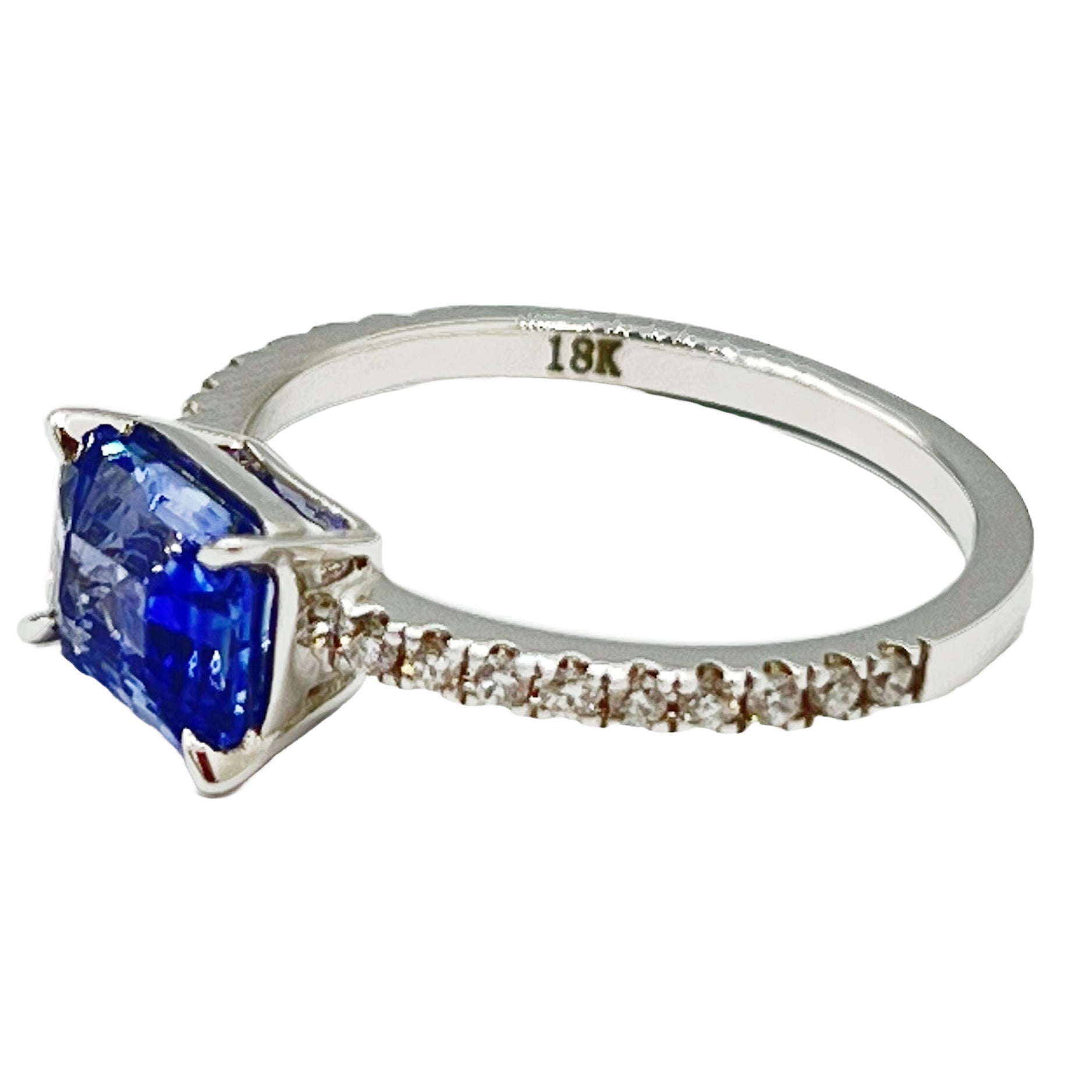 Handmade 18K White Gold Blue Sapphire Diamond Band Ring, 1.78ct