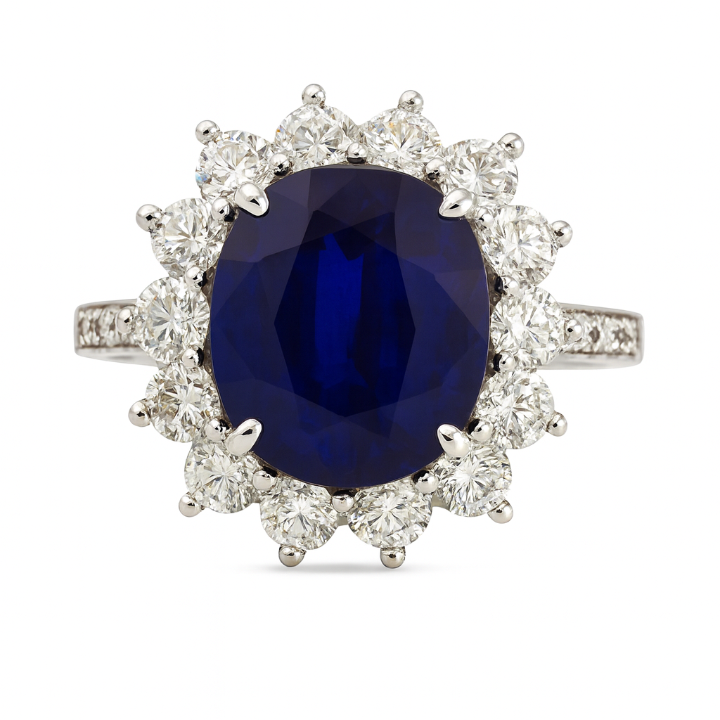 Handmade 18K White Gold Blue Sapphire Ring, 6.01ct