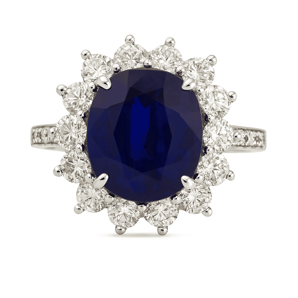 Handmade 18K White Gold Blue Sapphire Ring, 6.01ct