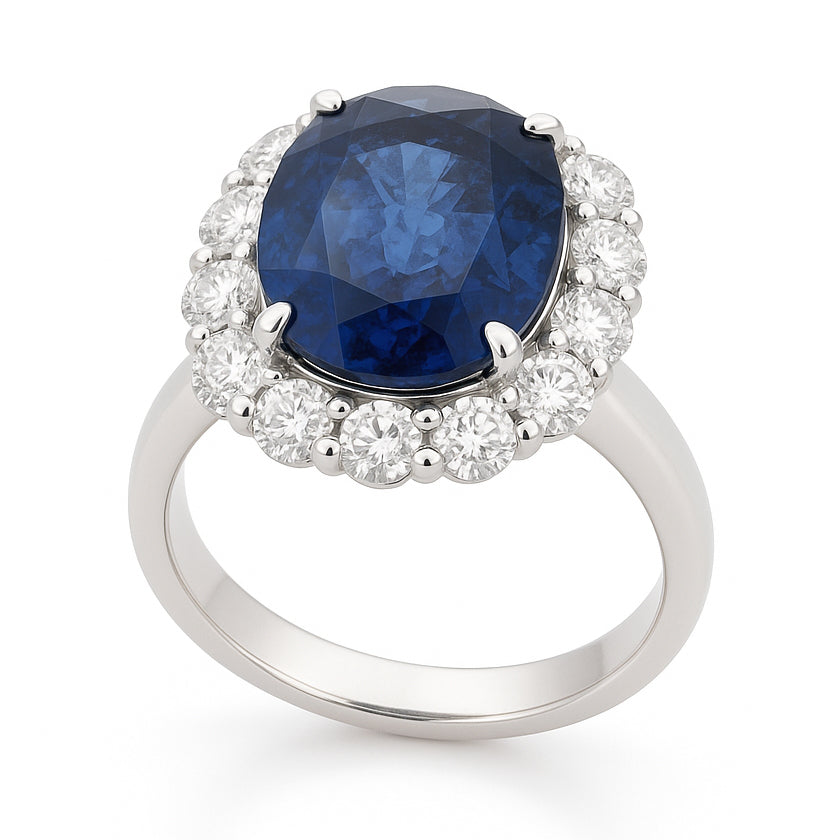 Handmade 18K White Gold Sapphire Ring, 6.66ct