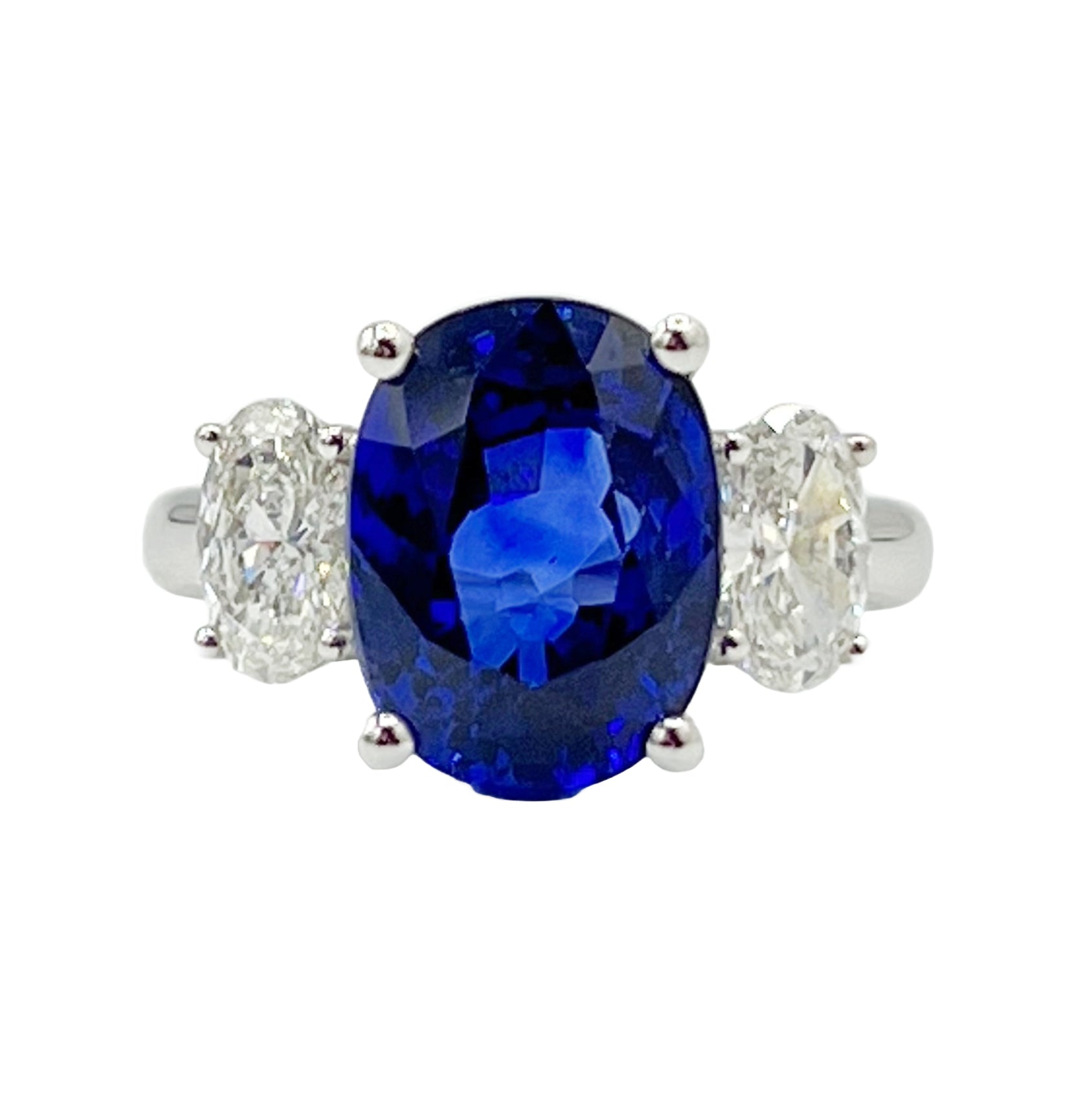 Handmade 18K White Gold Blue Sapphire 3 Stone Ring, 1.99ct