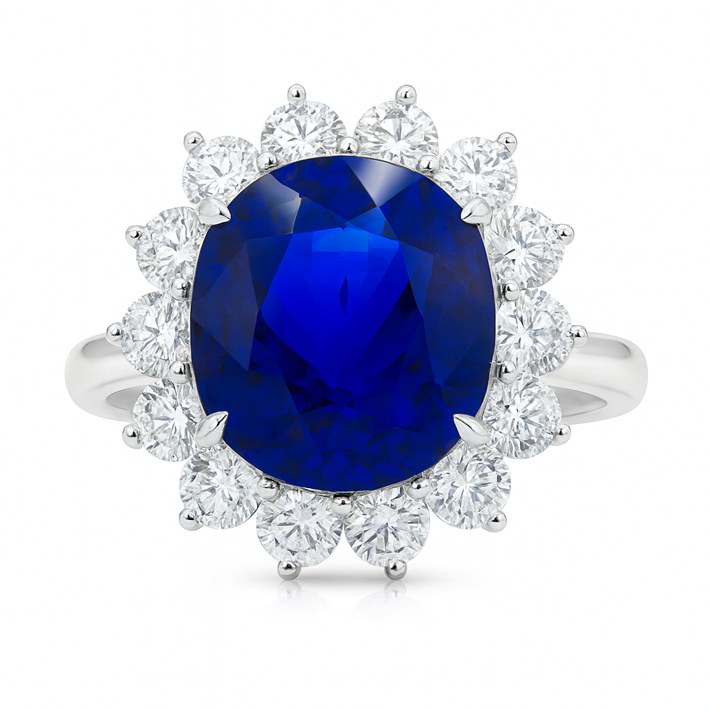 Handmade 18K White Gold Blue Sapphire 3 Stone Ring, 1.99ct