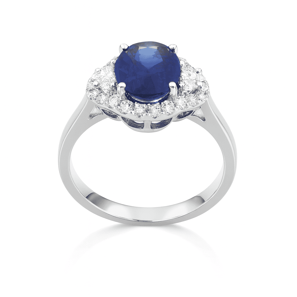 Handmade 18K White Gold Blue Sapphire 3 Stone Ring, 2.03ct