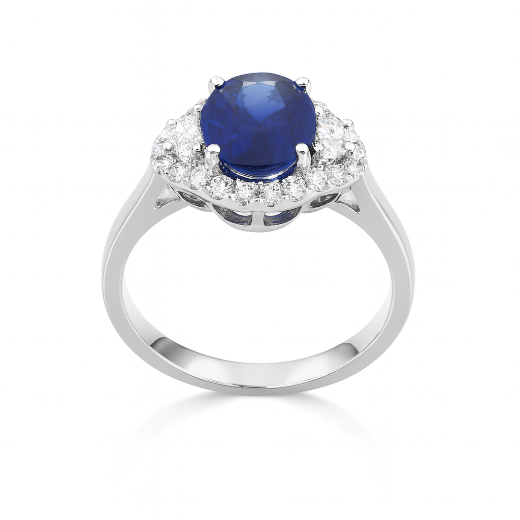 Handmade 18K White Gold Blue Sapphire 3 Stone Ring, 2.03ct