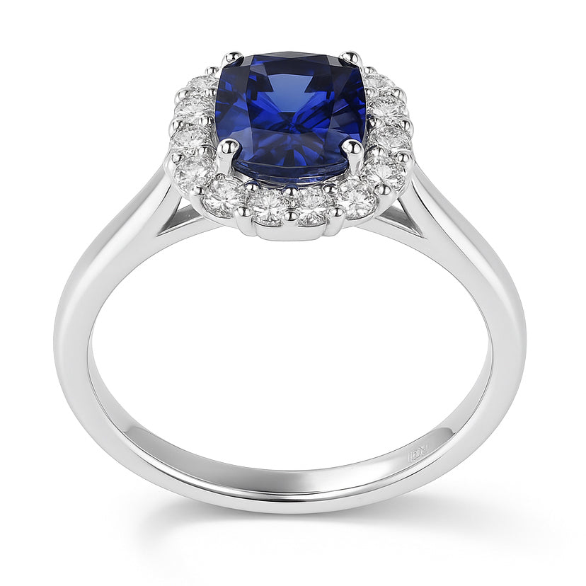 Handmade 18K White Gold Blue Sapphire Ring, 1.55ct