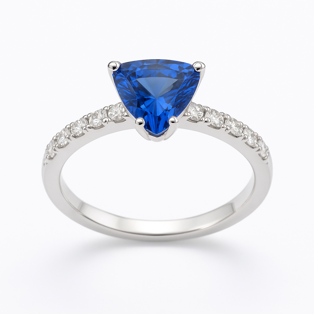Handmade 18K White Gold Blue Sapphire Ring, 1.12ct