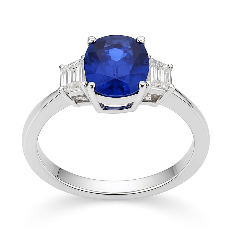 Handmade 18K White Gold Blue Sapphire Ring, 1.68ct