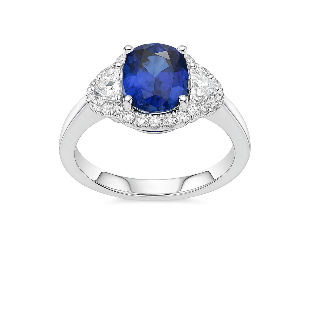 Handmade 18K White Gold Blue Sapphire Ring, 2.07ct