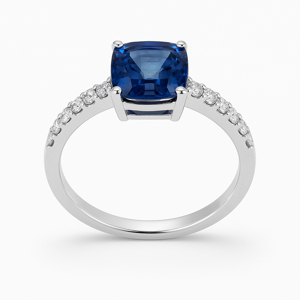 Handmade 18K White Gold Blue Sapphire Ring, 0.99ct