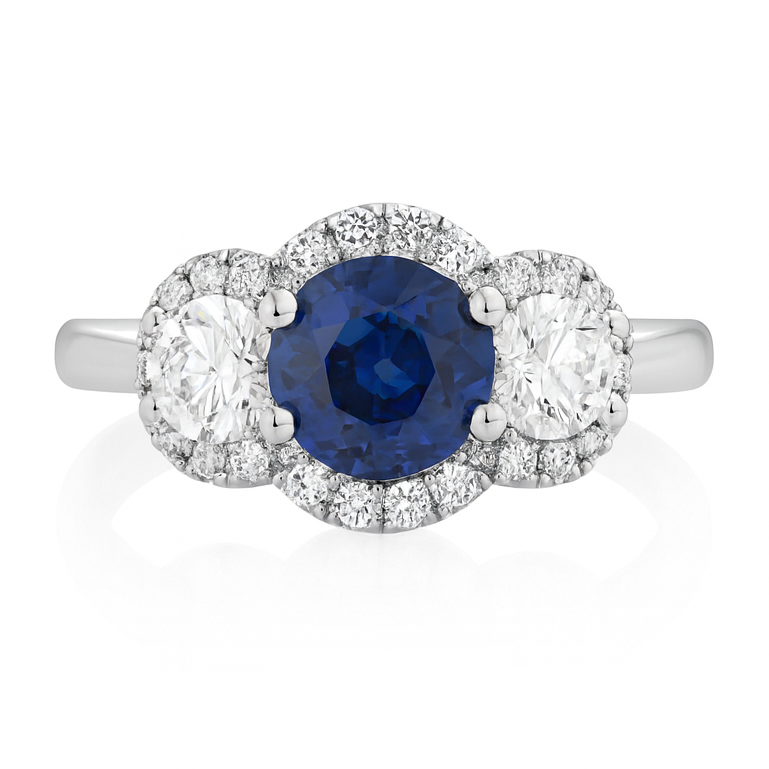 SR056263 - Ring 18KW/3.3G 1SAPP-0.70CT 2RD-0.49CT 28RD-0.17CT