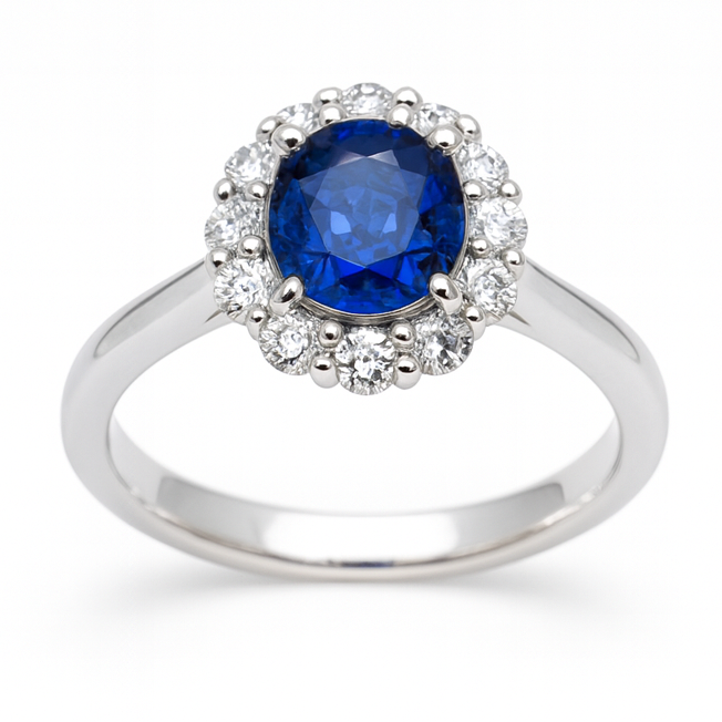 SR056268 - Ring 18KW/3.8G 1SAPP-0.89CT 12RD-0.45CT