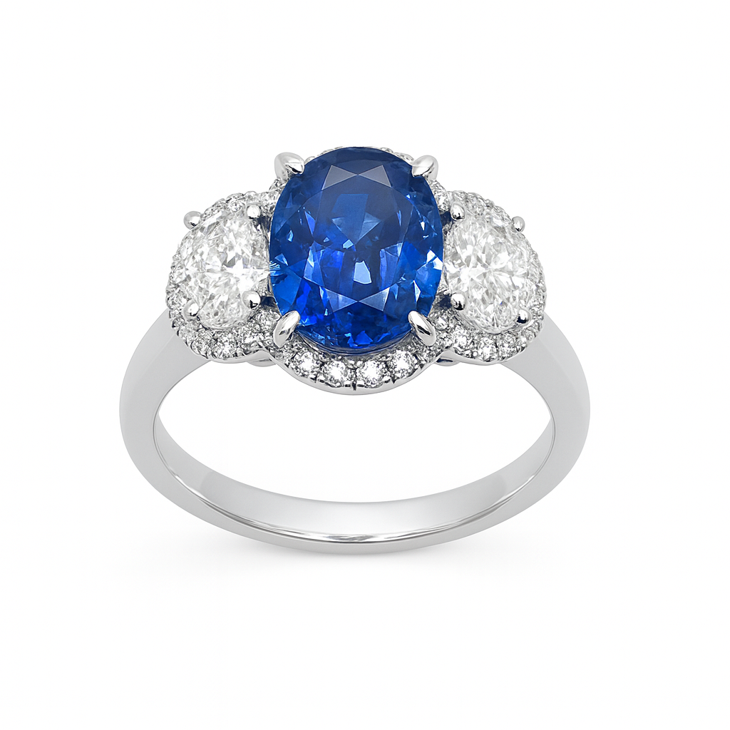 Handmade 18K White Gold Blue Sapphire Ring, 1.37ct