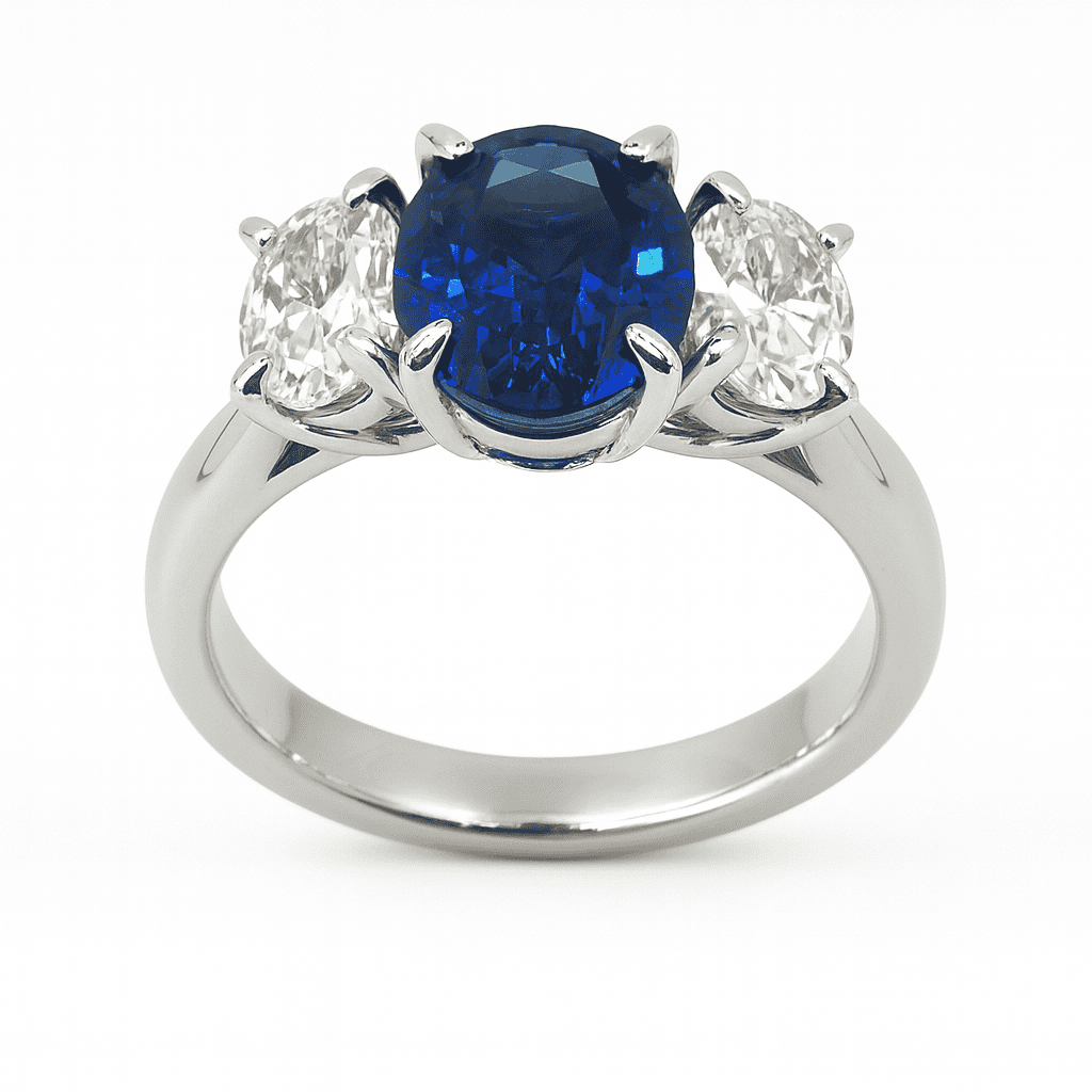 Handmade 18K White Gold Blue Sapphire Ring, 1.22ct