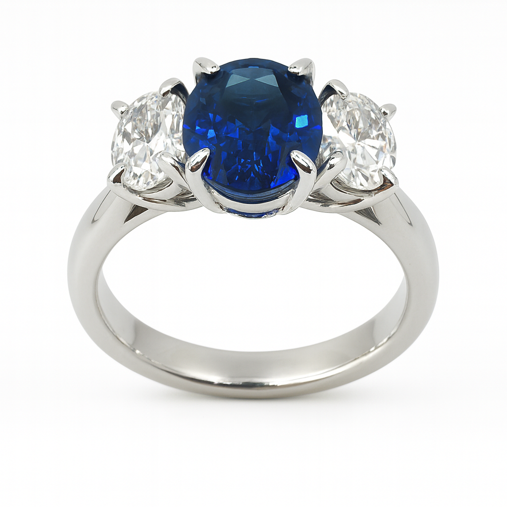 Handmade 18K White Gold Blue Sapphire Ring, 1.22ct