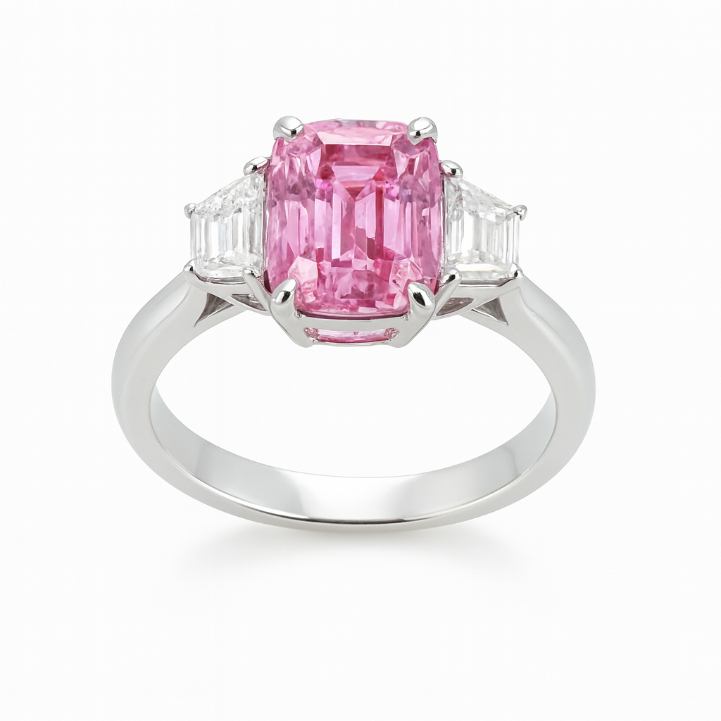 SR056296P - Ring 18KW/4.0G 1P.SAPP-1.48CT 2RD-0.46CT