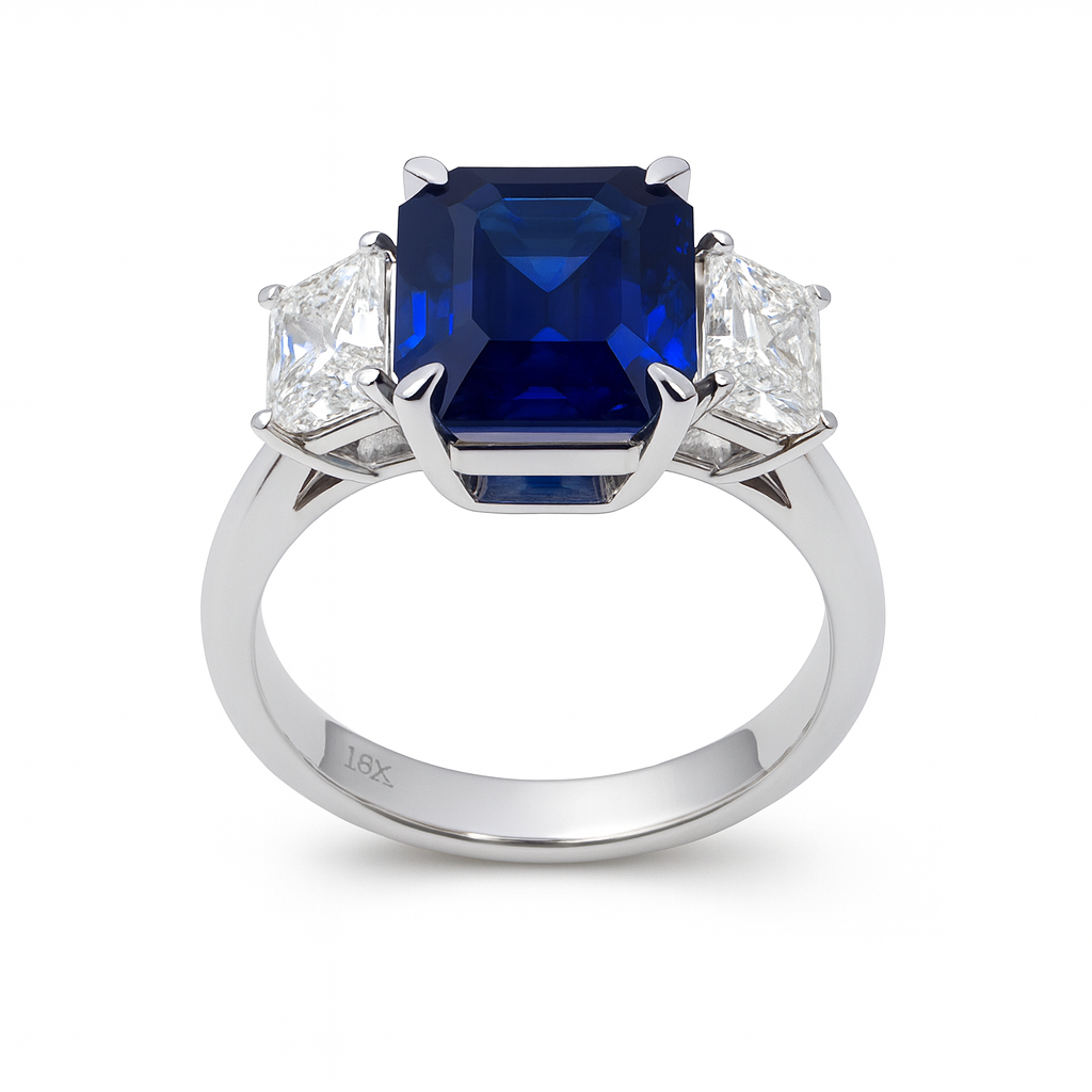 Handmade 18K White Gold Blue Sapphire Ring, 3.92ct