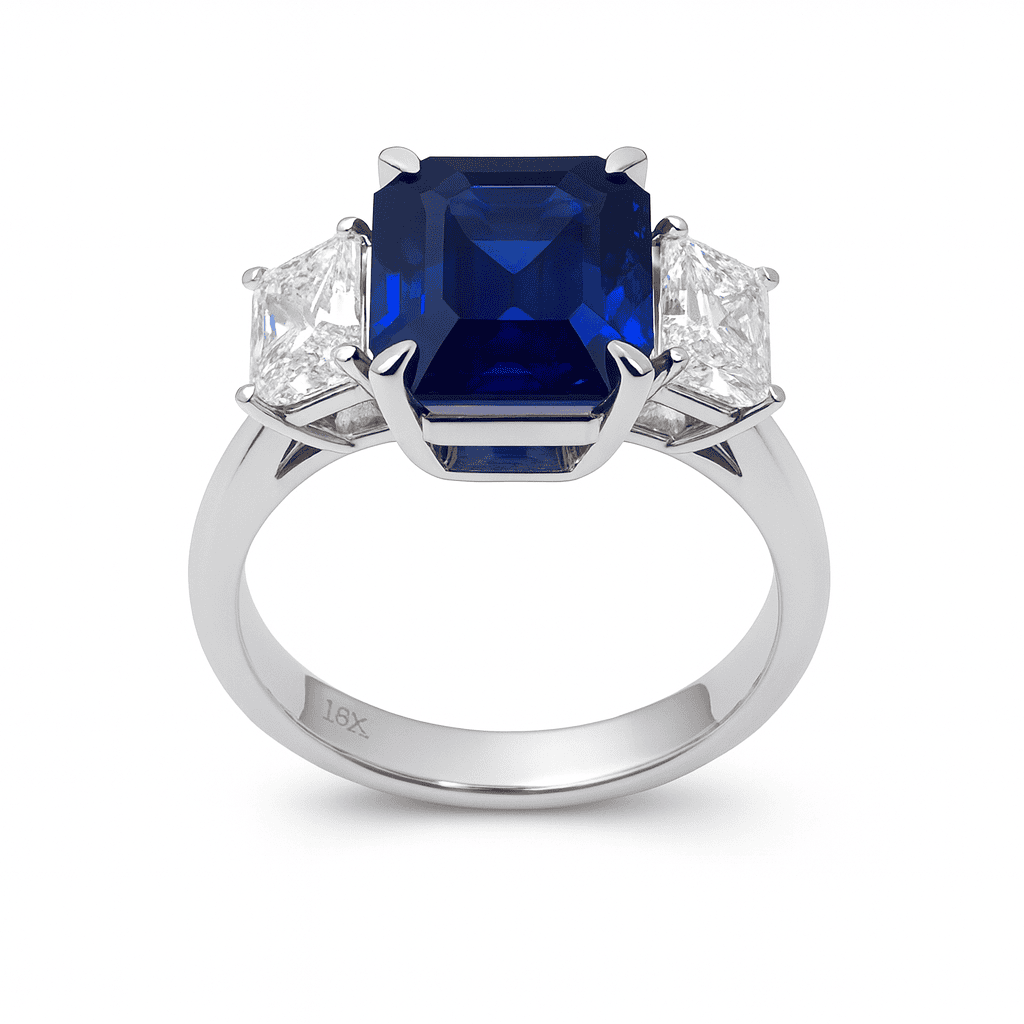 Handmade 18K White Gold Blue Sapphire Ring, 3.92ct