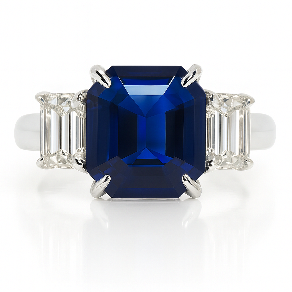 Handmade 18K White Gold Blue Sapphire Ring, 3ct