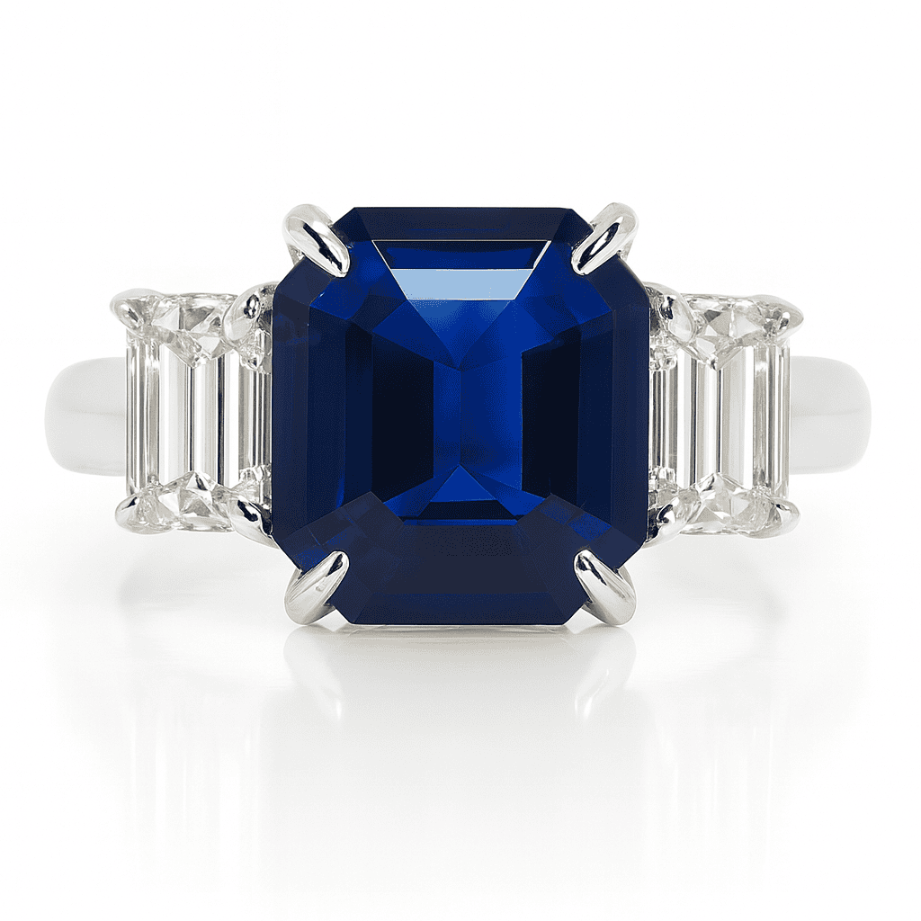 Handmade 18K White Gold Blue Sapphire Ring, 3ct