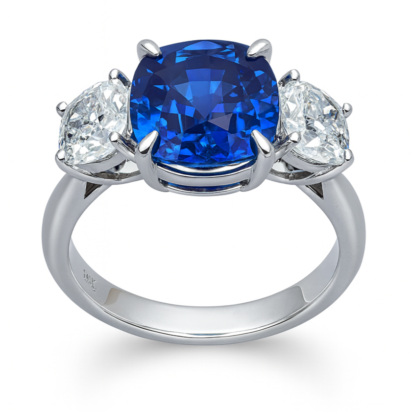 Handmade 18K White Gold Blue Sapphire Ring, 3.65ct