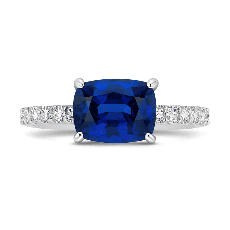 Handmade 18K White Gold Blue Sapphire Ring, 2.08ct