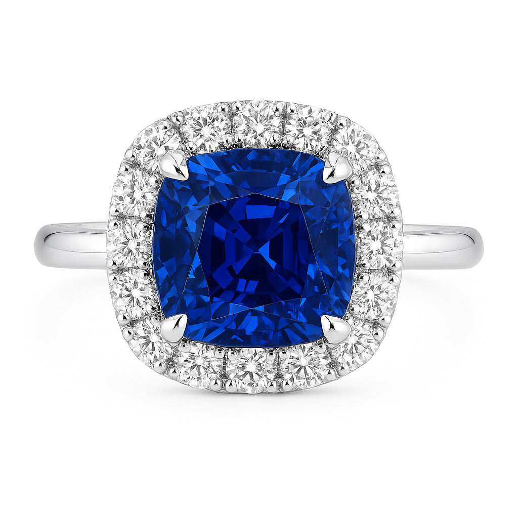Handmade 18K White Gold Blue Sapphire Ring, 0.36ct