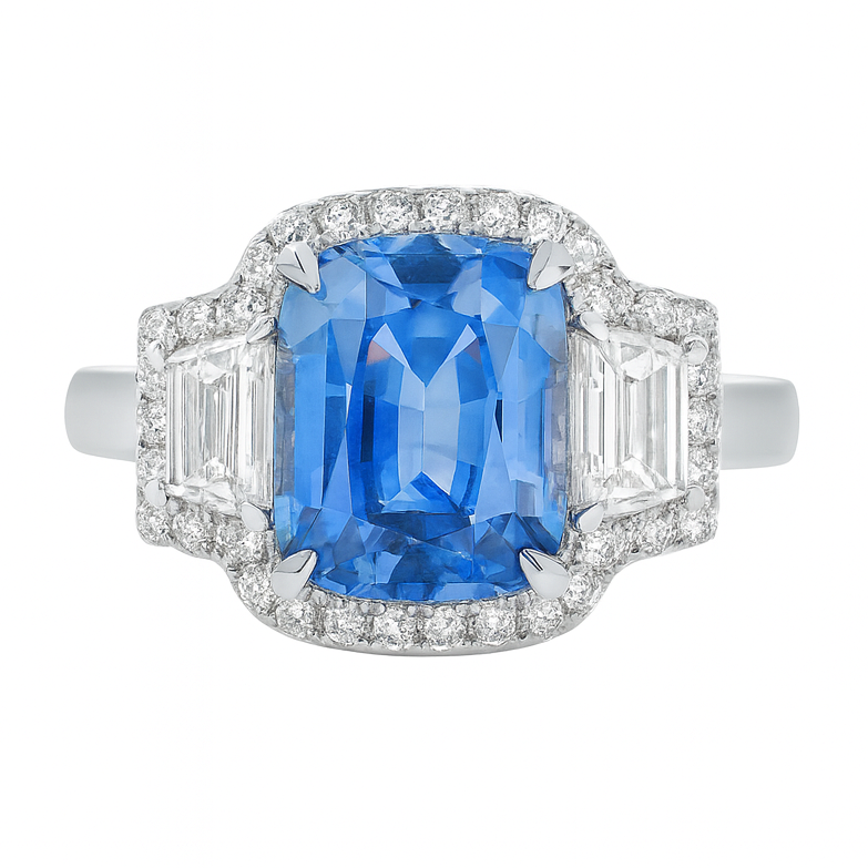 SR056634 - Ring 18KW/3.8G 1SAPP-3.09CT 2TRAP-0.46CT 30RD-0.22CT