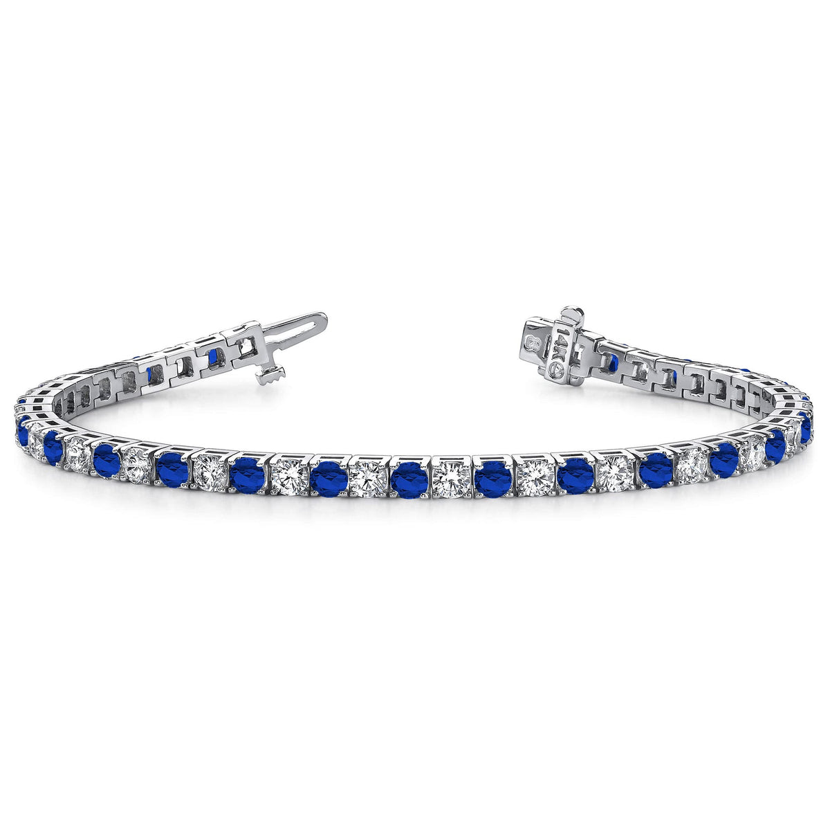 14K White Gold Sapphire Diamond Tennis Bracelet, 4.3ct