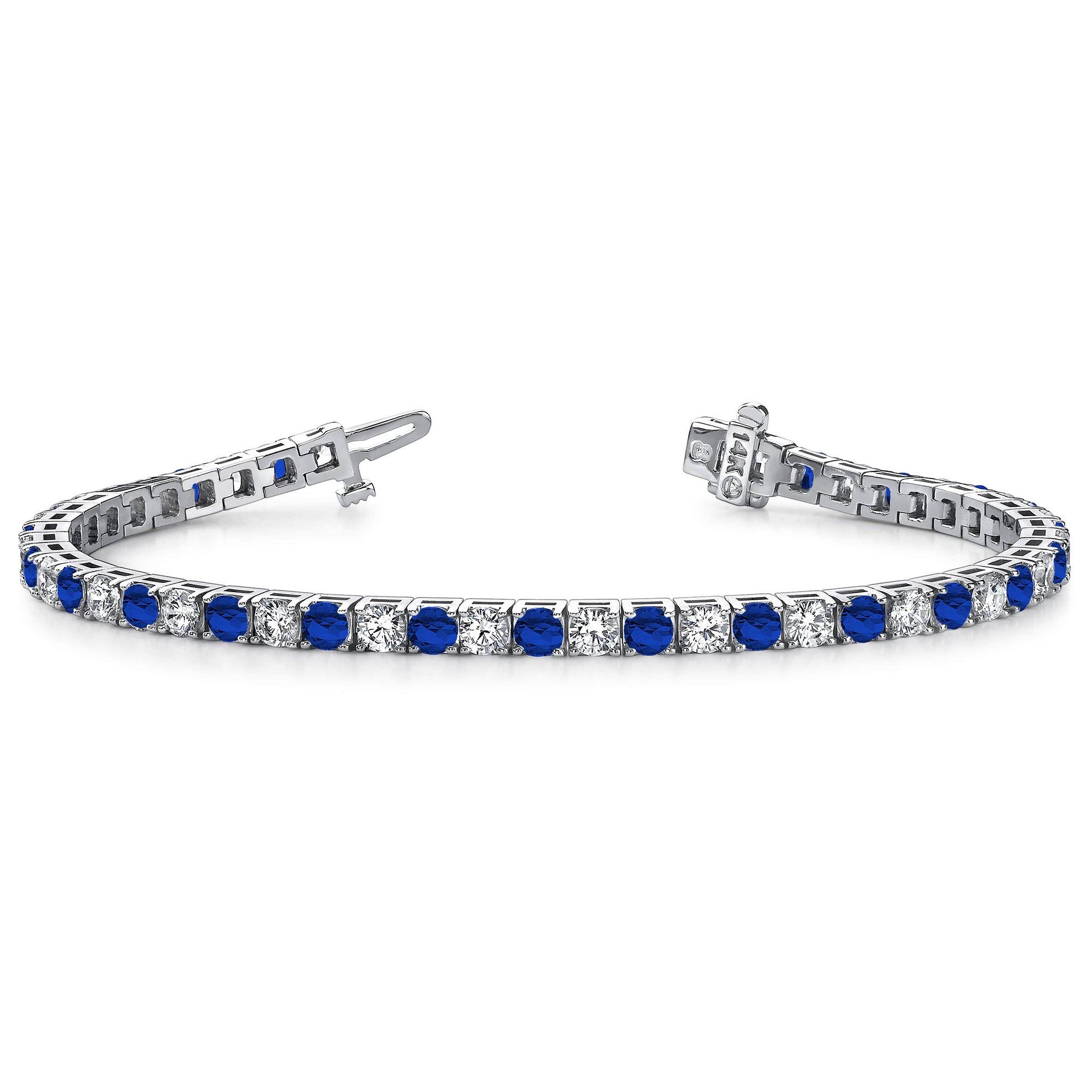 14K White Gold Sapphire Diamond Tennis Bracelet, 4.3ct